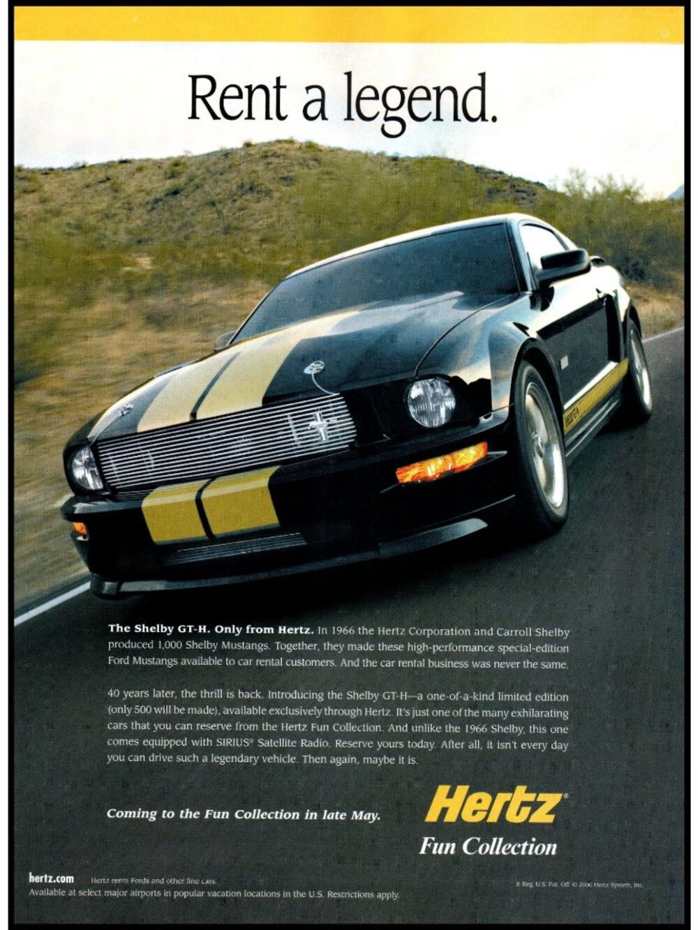2006 Ford Shelby GT-H Mustang Hertz Rent a Car Vintage Print Ad Wall Art Photo